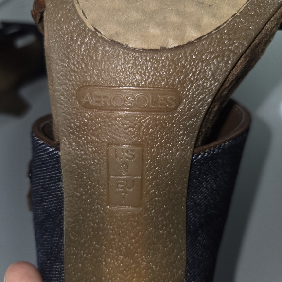 N258 AEROSOLES Blue and Brown Sandals‎ with Two-Strap Design Size 9 - Picture 6 of 6